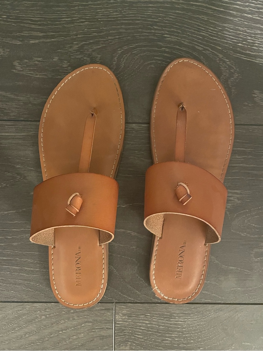 Merona Thong Slide Sandals - Size 9.5 - Brown/Cognac